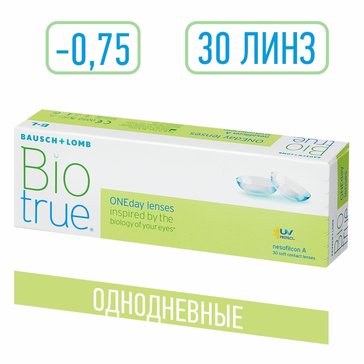 Biotrue oneday линзы контактные однодневные мягкие -0.75 30 шт