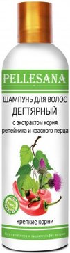 Pellesana шампунь для волос дегтярный 250мл с экстрактом корня репейника и красным перцем