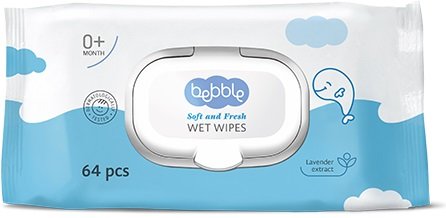 Bebble салфетки влажные wet wipes 64 шт с клипом-крышкой