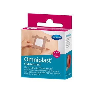 Omniplast Пластырь фиксирующий из текстильной ткани 1.25 см х 5 м, 1 шт