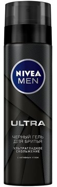 Черный гель для бритья Nivea Men ULTRA с активным углем ультрагладкое скольжение, 200 мл