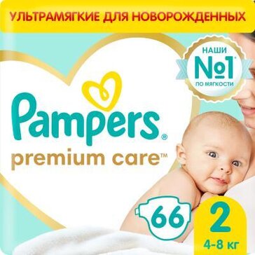 Pampers premium care подгузники 4-8кг/мини 66 шт