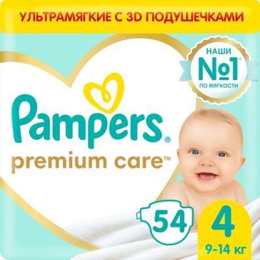 Pampers Premium Care Подгузники р.4 (9-14 кг) 54 шт