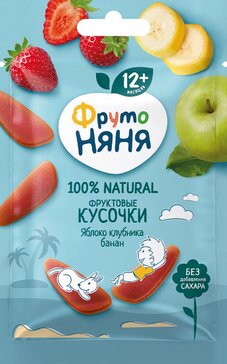 Фрутоняня Фруктовые кусочки из яблок, клубники и банана 15 г