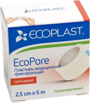 Пластырь фиксирующий нетканый 2,5 см x 5 м 1 шт Ecoplast EcoPore 