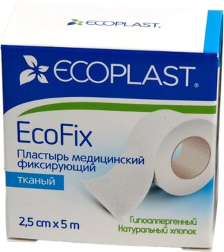 Пластырь фиксирующий тканевой 2.5 см x 5 м 1 шт Ecoplast EcoFix