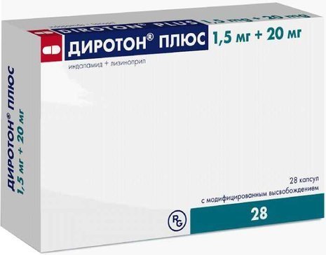 Купить диротон Плюс капс 1.5 мг+20 мг 28 шт (индапамид+лизиноприл) в городе Владимир в интернет-аптеке Планета Здоровья