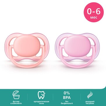 Пустышка Philips Avent ultra air SCF245/20 с футляром для хранения и стерилизации, 2 шт, 0-6 мес