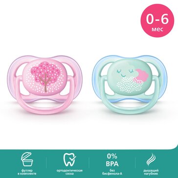 Пустышка Philips Avent ultra air SCF343/20 с футляром для хранения и стерилизации, 2 шт, 0-6 мес