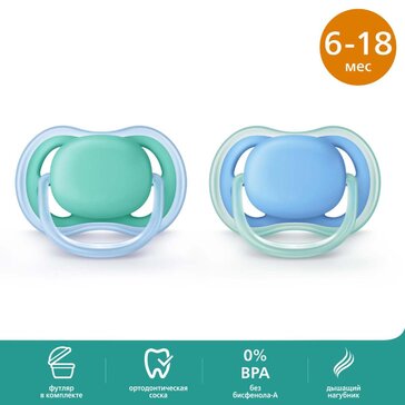 Пустышка Philips Avent ultra air SCF244/22 с футляром для хранения и стерилизации, 2 шт, 6-18 мес