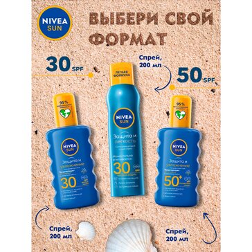 Купить солнцезащитный спрей для тела Nivea Защита и увлажнение ...