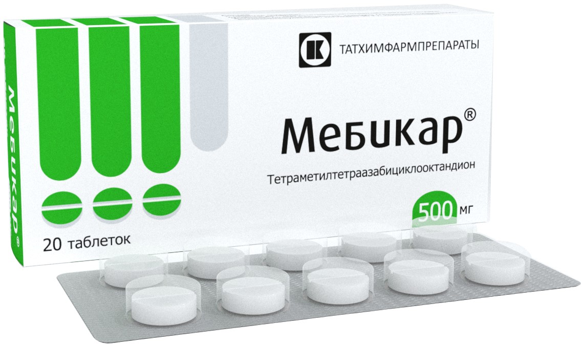 Купить Мебикар таб 500 мг 20 шт (тетраметилтетраазабициклооктандион) по .