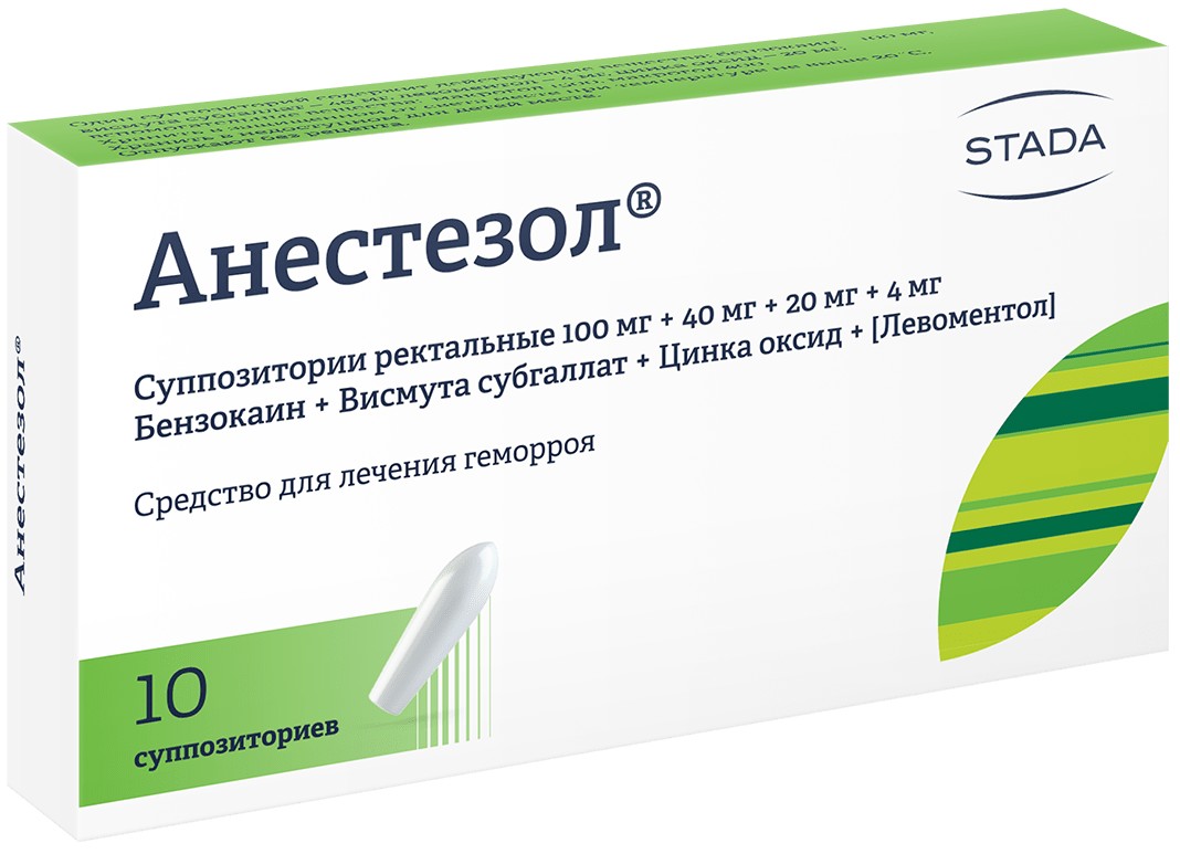 Купить Анестезол суппозитории ректальные 10 шт (бензокаин+висмута .